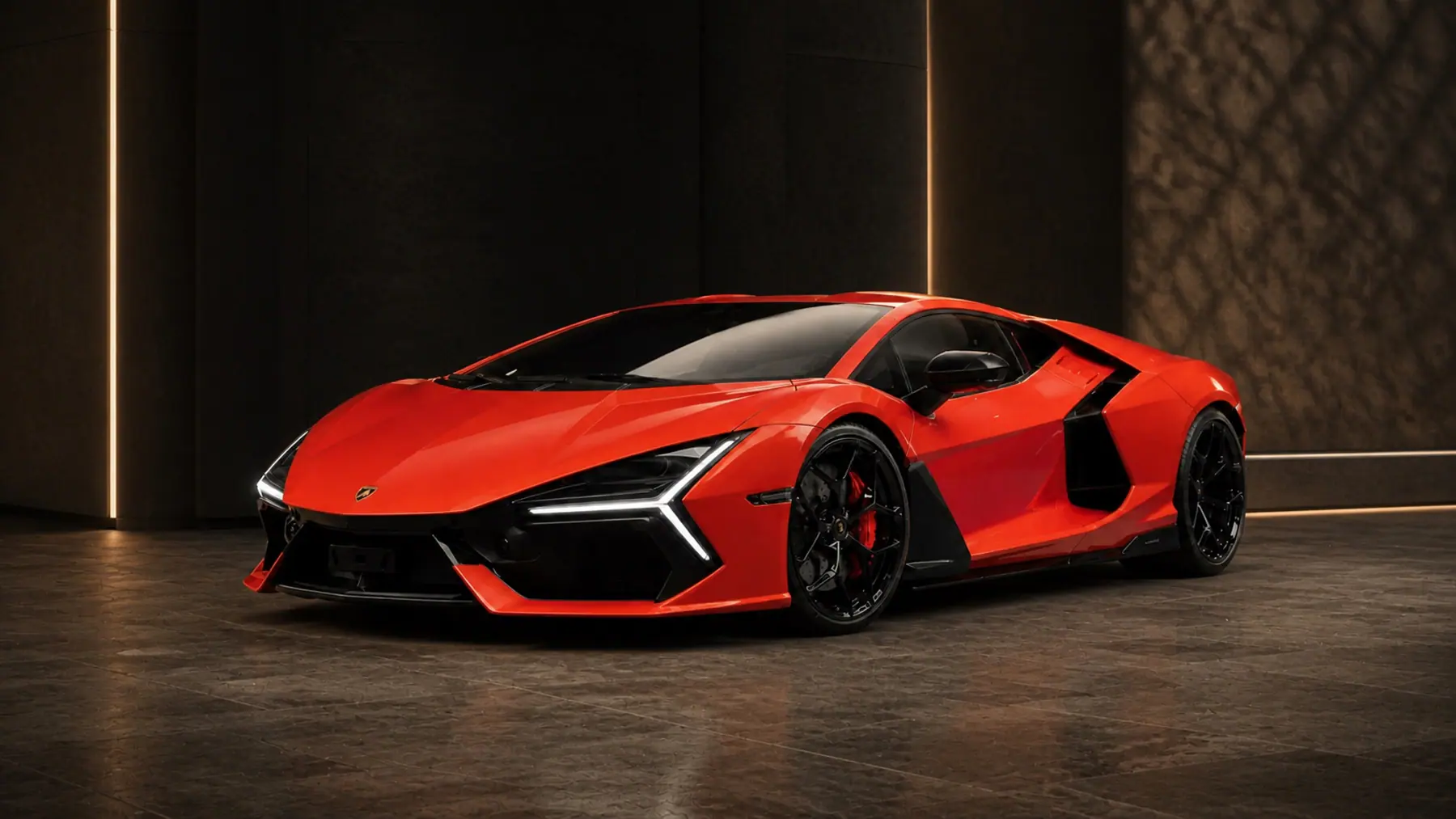 Cinematic Dubai atelier portrait of KEYVANY Lamborghini Revuelto